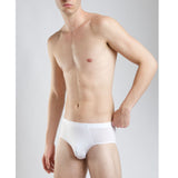 Model wearing white modal brief front view