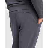 Gray sweatpants worn by a person on a light gray background