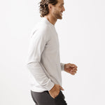 Man wearing a white long-sleeve shirt on a plain background