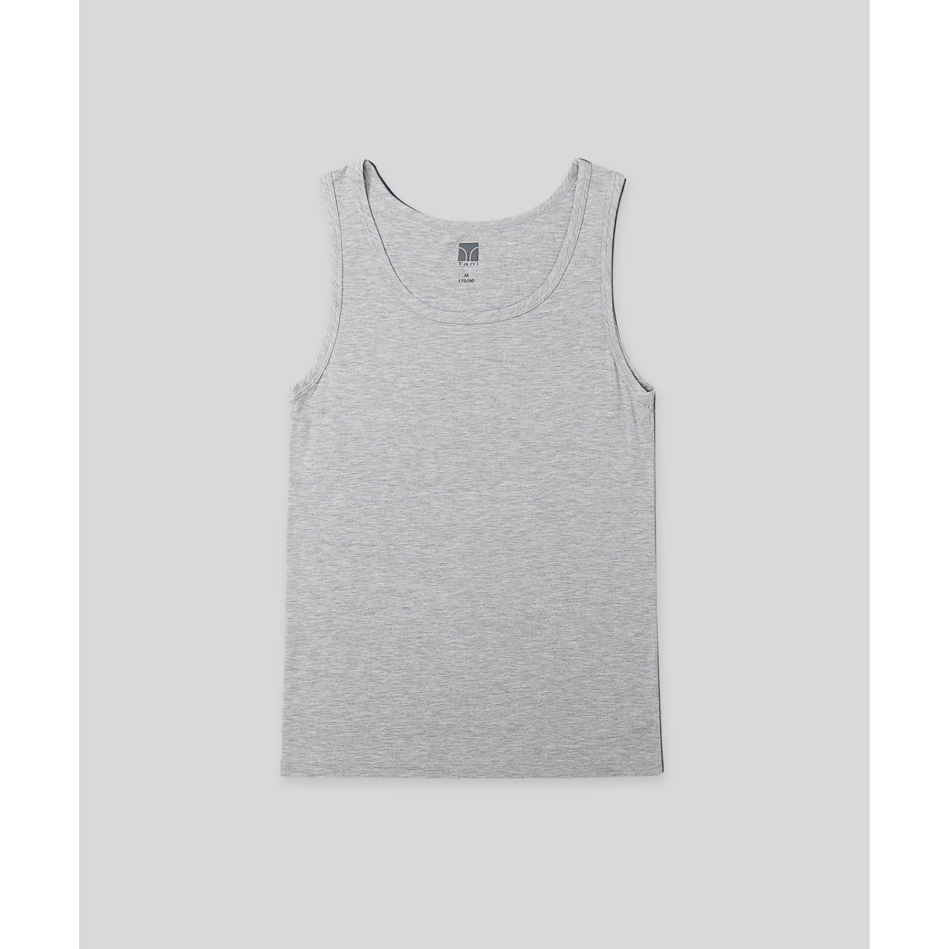 Model wearing SilkCut Micro Modal Air men’s tank showing smooth stretch fit