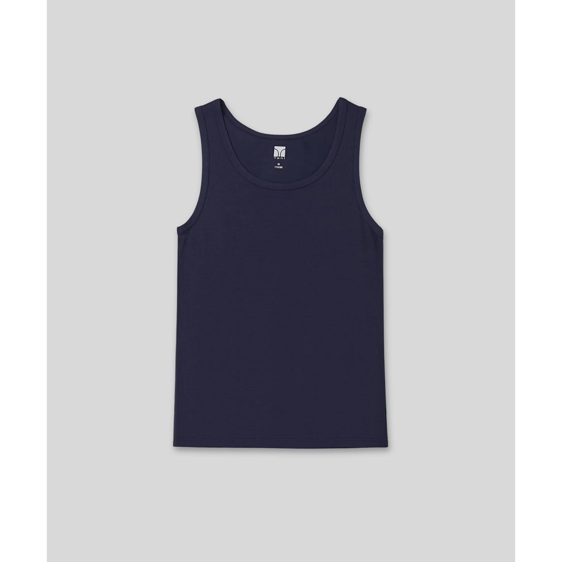 Detail of neckline stitching on SilkCut tank top with tagless comfort