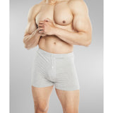 Model wearing Grey Slim Button Boxer Brief – soft and breathable men’s underwear