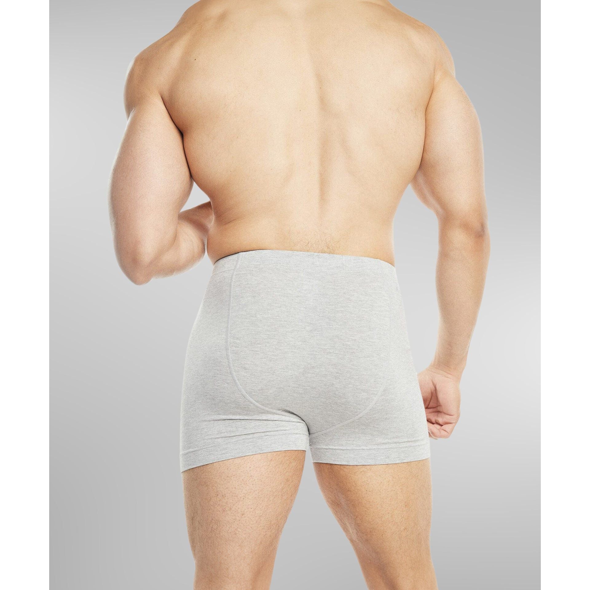 Back and side profile in Grey Slim Button Boxer Brief – lightweight seamless fit