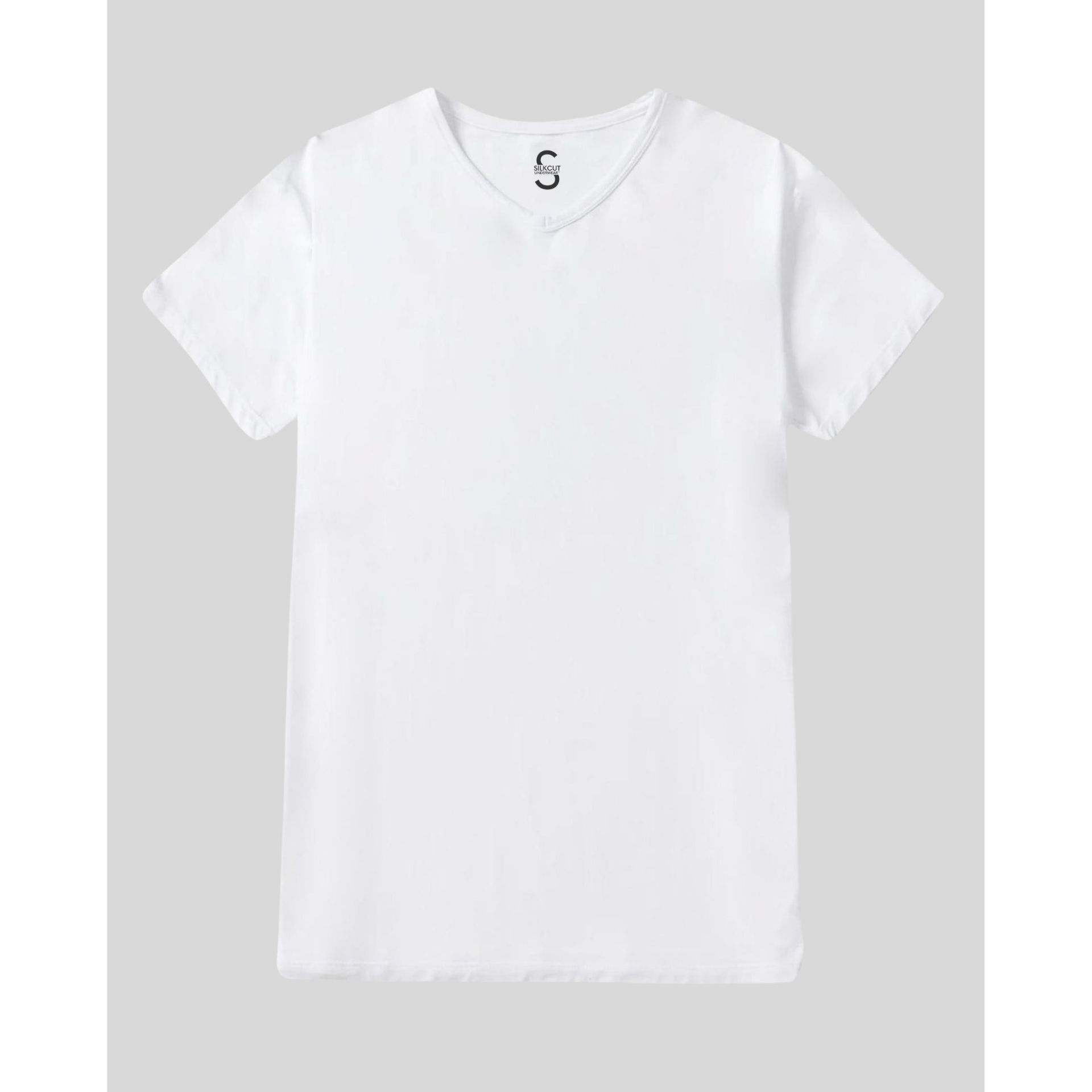 SilkCut Micro Modal Air v-neck undershirt in white showing lightweight breathable fabric and smooth fit