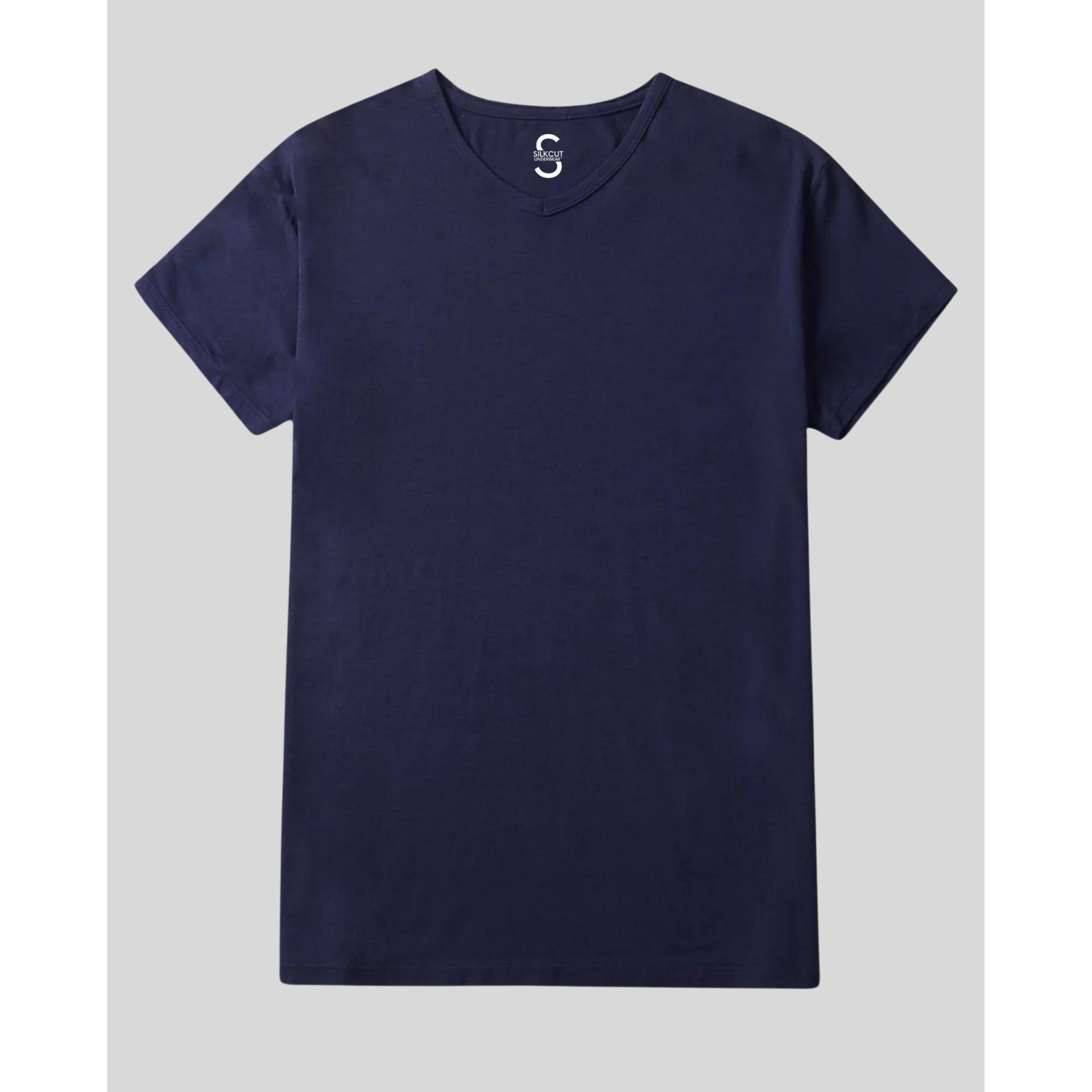 Flat lay of SilkCut v-neck undershirt highlighting ultra-soft Micro Modal Air fabric
