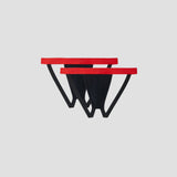 SilkCut black jockstrap with red waistband folded flat on white background