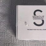 SilkCut Underwear packaging box with Modal Stretch Trunk branding on neutral fabric surface