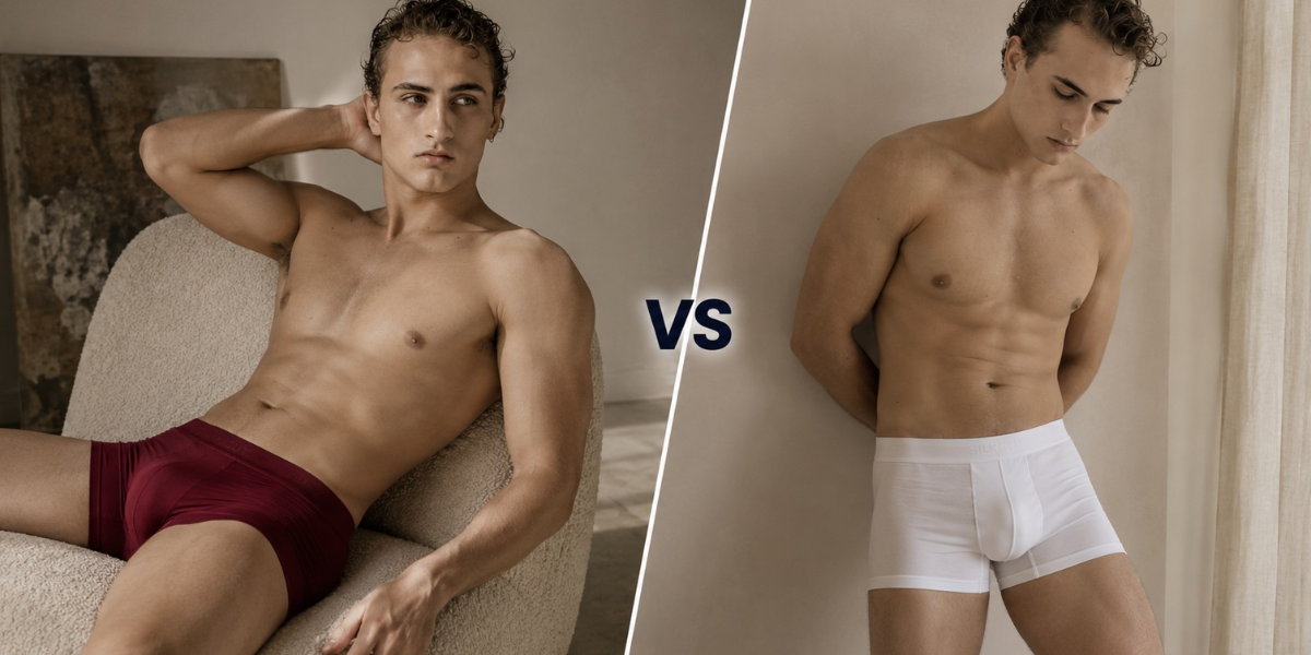 SilkCut vs David Archy comparison image showing premium breathable SilkCut underwear beside value bamboo and modal boxer briefs
