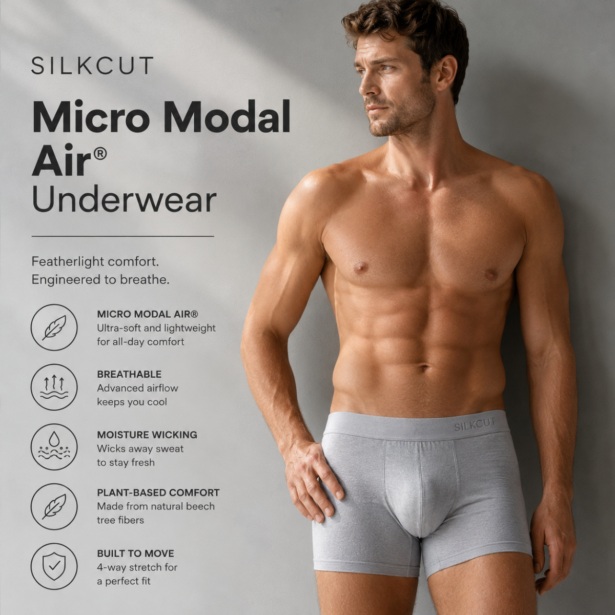  Micro Modal Air® is an ultra-lightweight evolution of Micro Modal designed to maximize softness, airflow, and breathability. It delivers a smooth, barely-there feel while helping regulate heat and moisture 