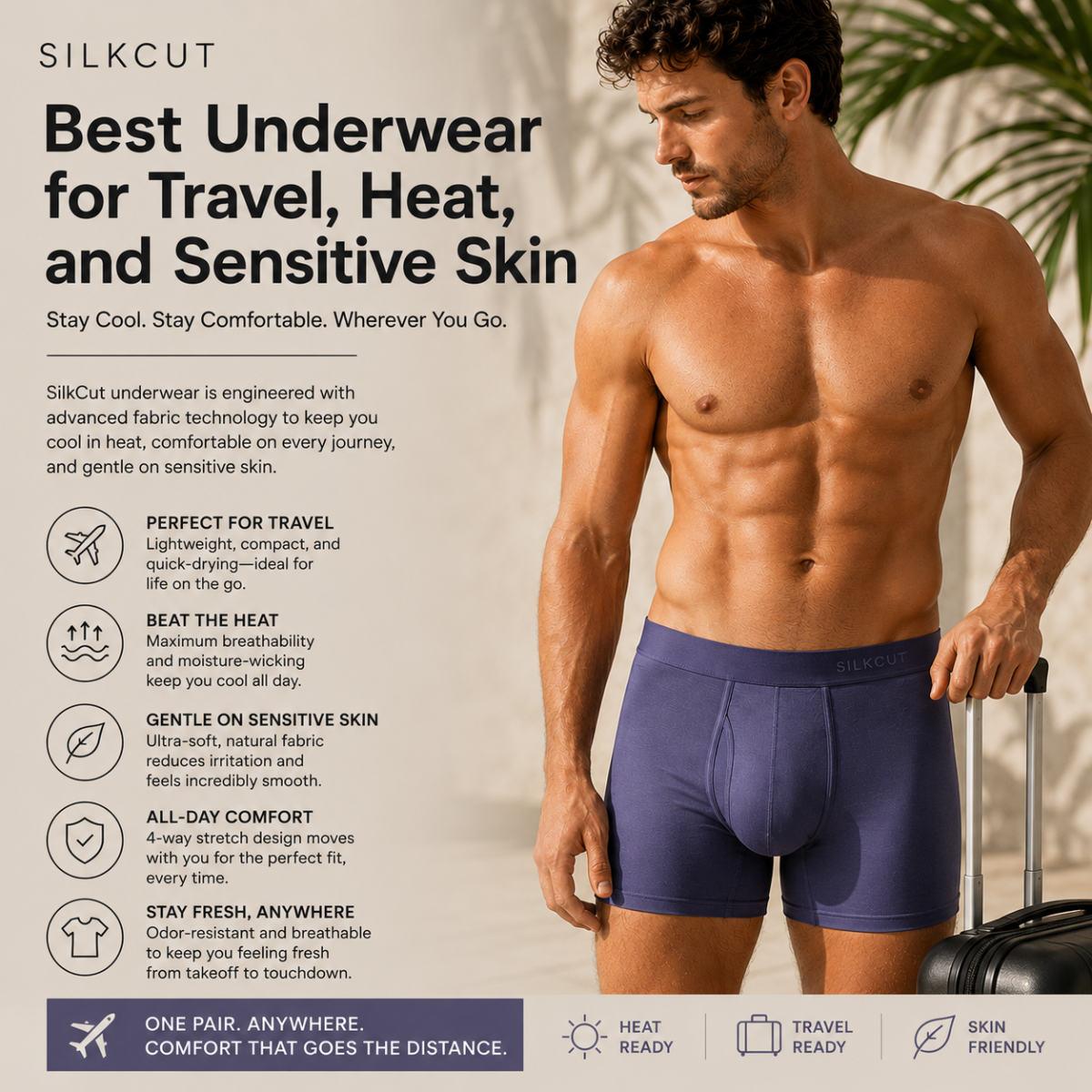 The best underwear for travel, hot weather, and sensitive skin prioritizes breathability, moisture management, and low-friction comfort. SilkCut underwear is made with Micro Modal Air® fabric