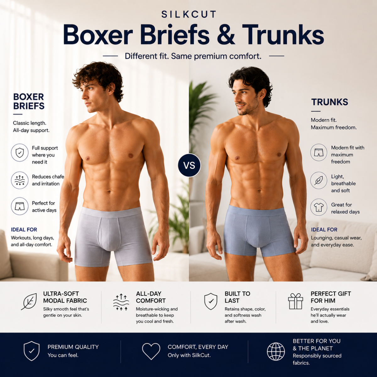 he difference between boxer briefs and trunks 