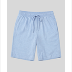 Light blue shorts with a drawstring on a gray background
