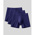 Three pairs of purple boxer briefs on a light gray background