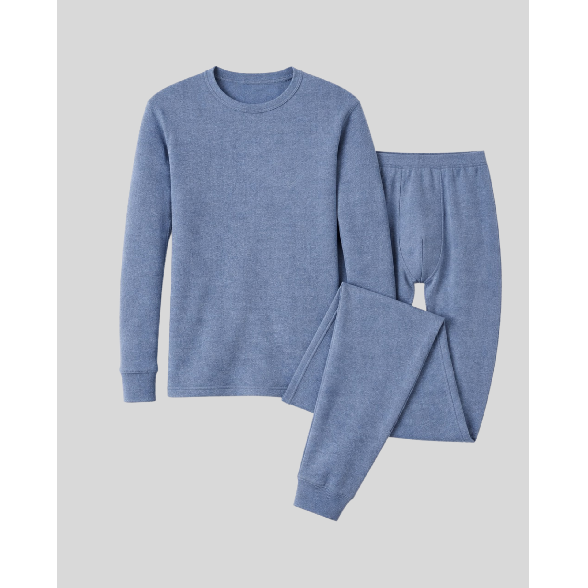 SILKCUT UNDERWEAR THERMAL SET IN BLUE  set on a light gray background
