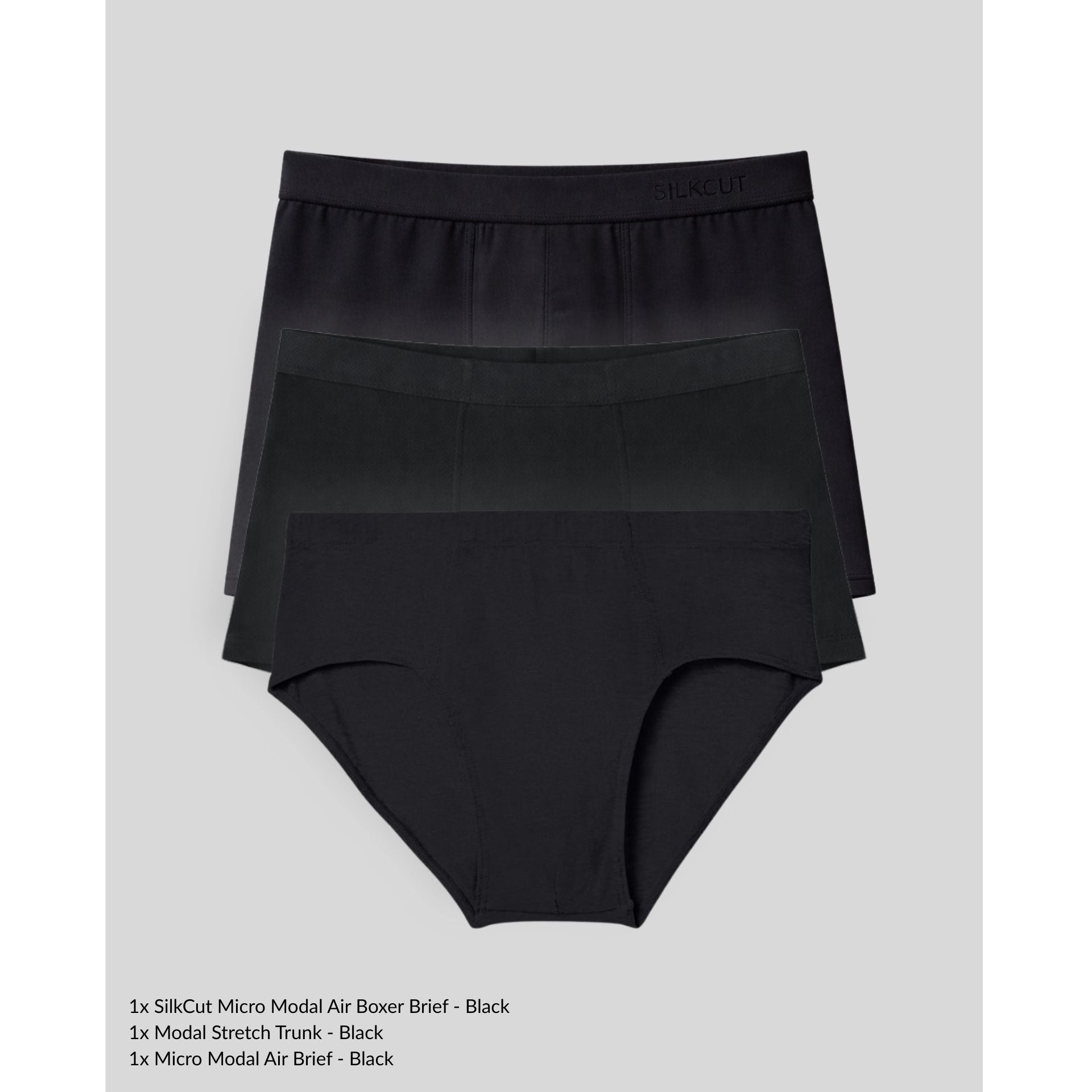 SilkCut Men's Style Discovery Set –  3-Pack (Brief, Boxer Brief, Trunk)