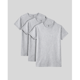 Three gray t-shirts stacked on a light gray background
