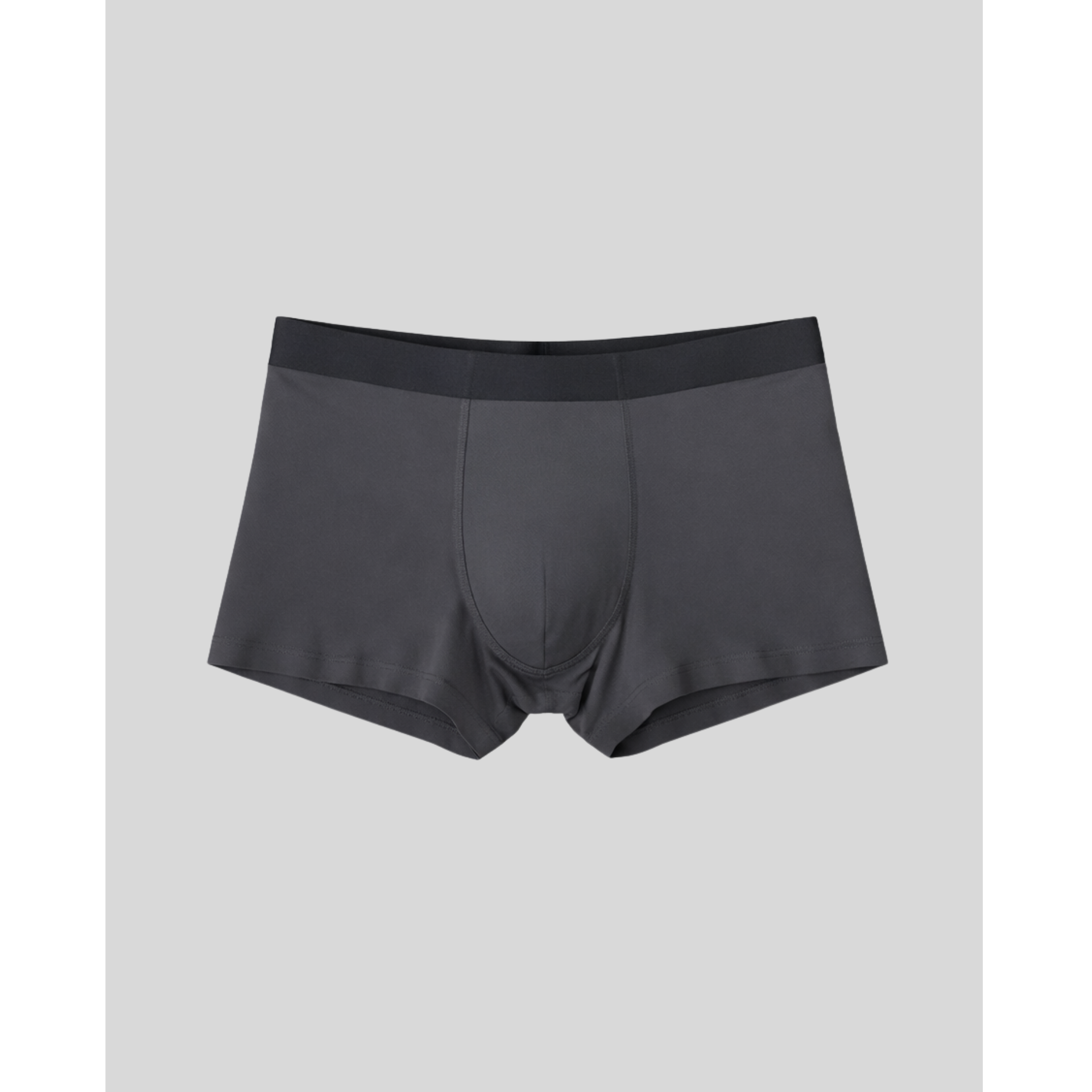 Gray boxer briefs on a light gray background