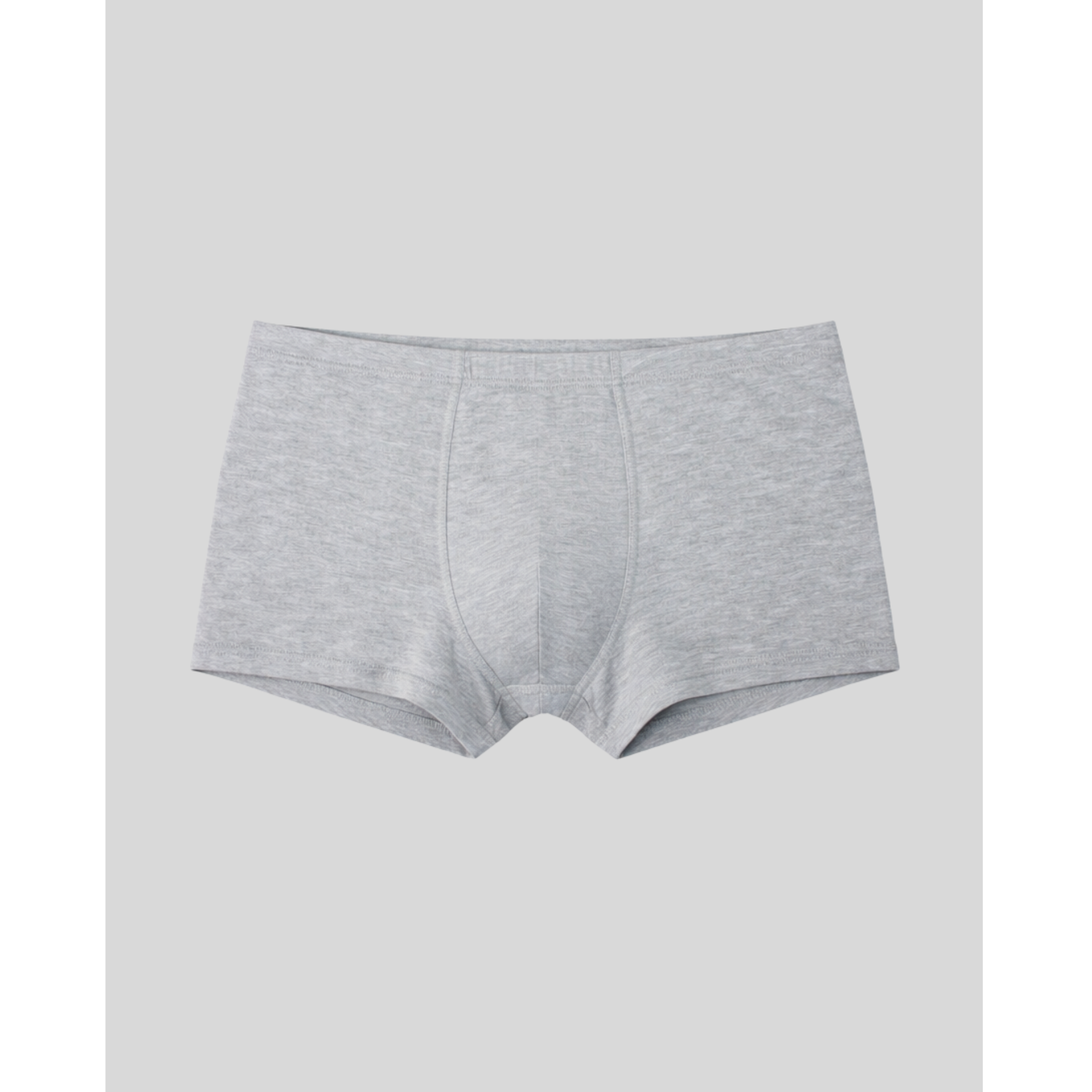 Gray boxer briefs on a light gray background
