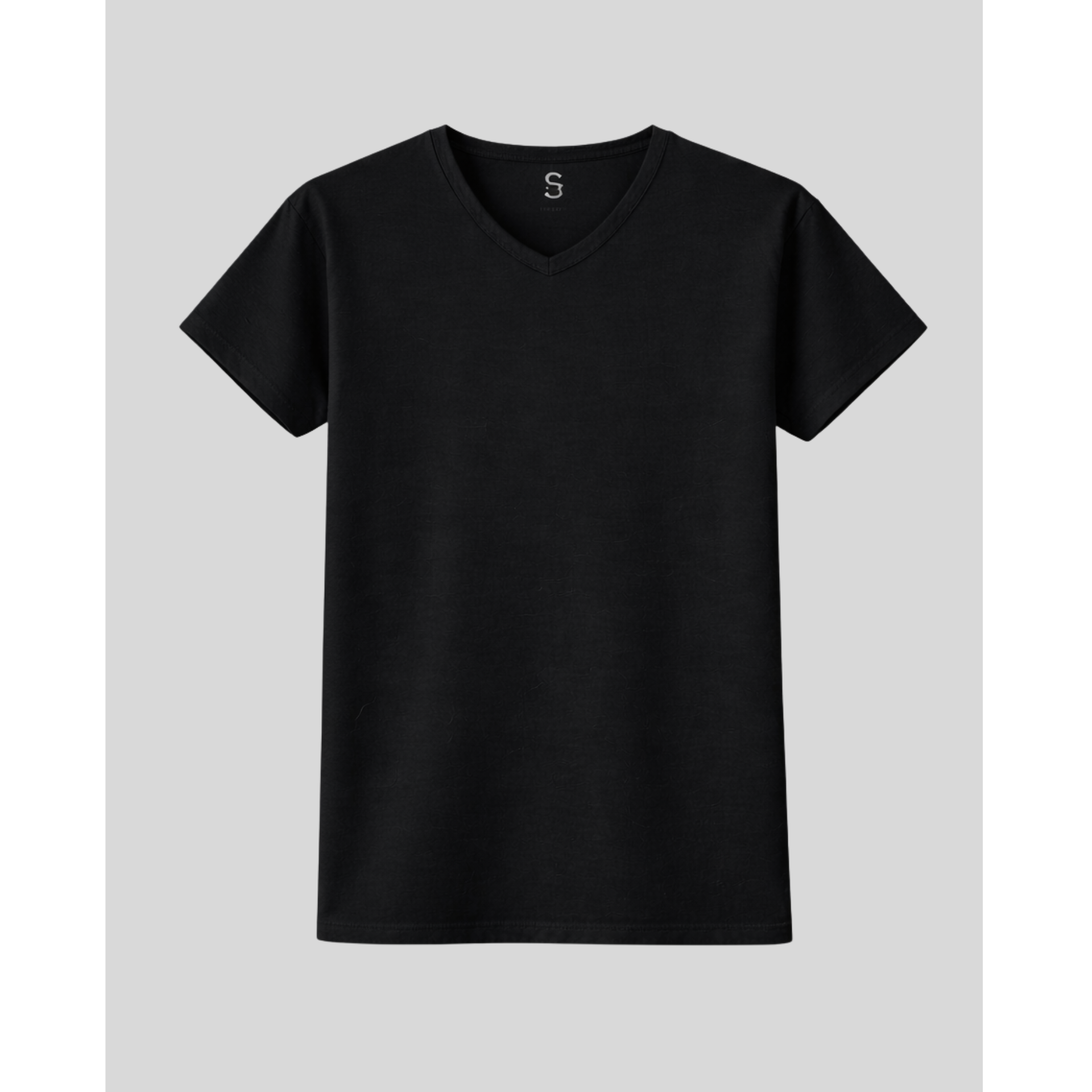Black t-shirt on a light gray background