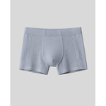 Gray boxer briefs with mesh panels on a light gray background