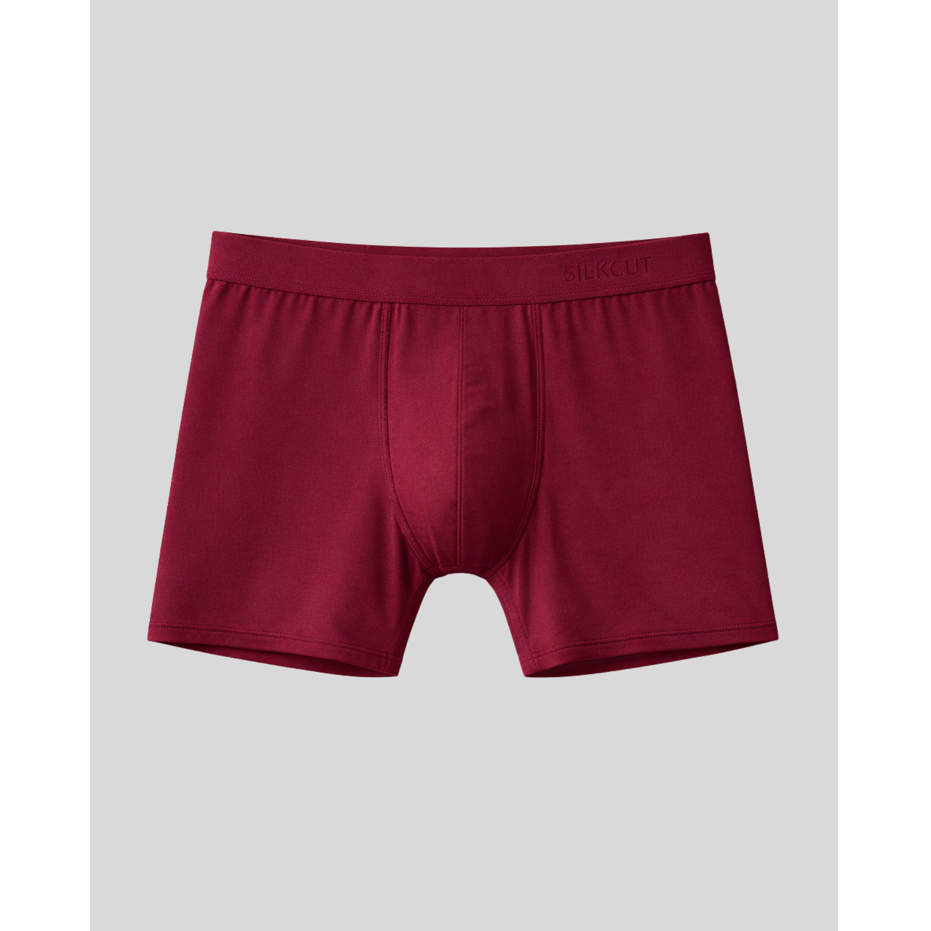 Cabernet SilkCut boxer briefs on a light gray background