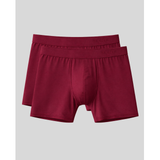 Two pairs of maroon performance boxer briefs on a light gray background