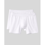 Two pairs of white boxer briefs on a light gray background