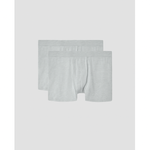 Two pairs of gray boxer briefs on a light gray background