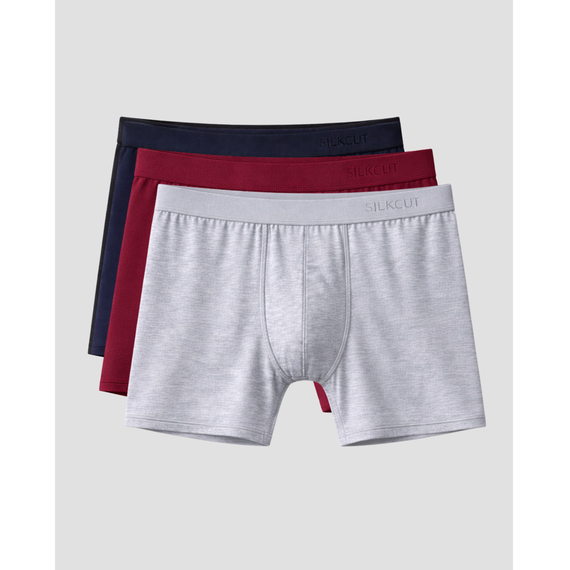 SilkCut Men’s Micro Modal Air Boxer Briefs – 3 Pack - Cabernet, Grey, Navy