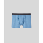 Blue boxer briefs with black waistband on a light gray background