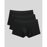 Three pairs of black boxer briefs. 
They feature a waistband is designed to stay flat without rolling or causing pressure