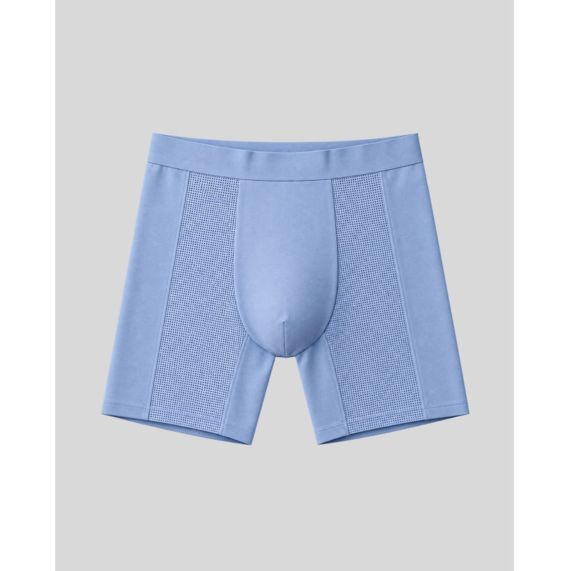 Light blue boxer briefs on a light gray background