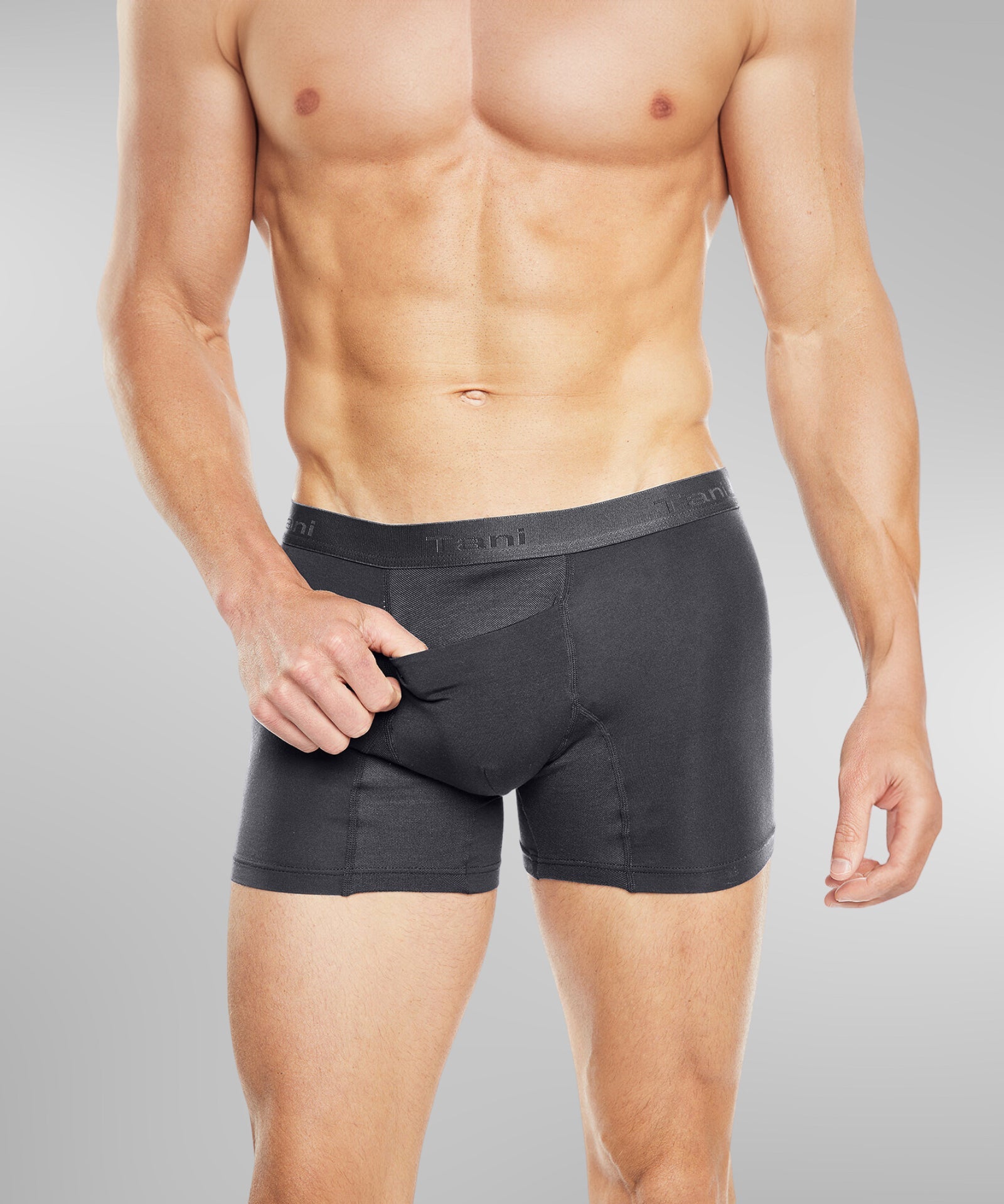 Mens Black Boxer Brief with Horizontal Fly