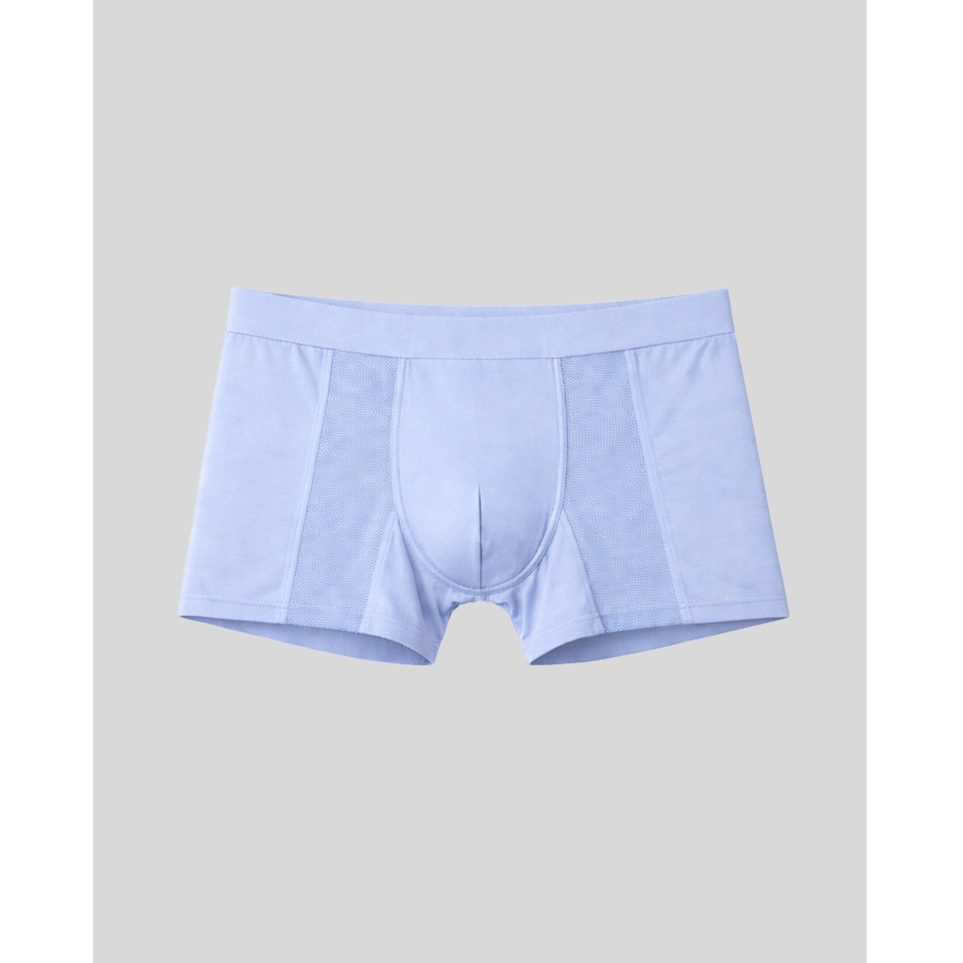 Light blue boxer briefs on a light gray background