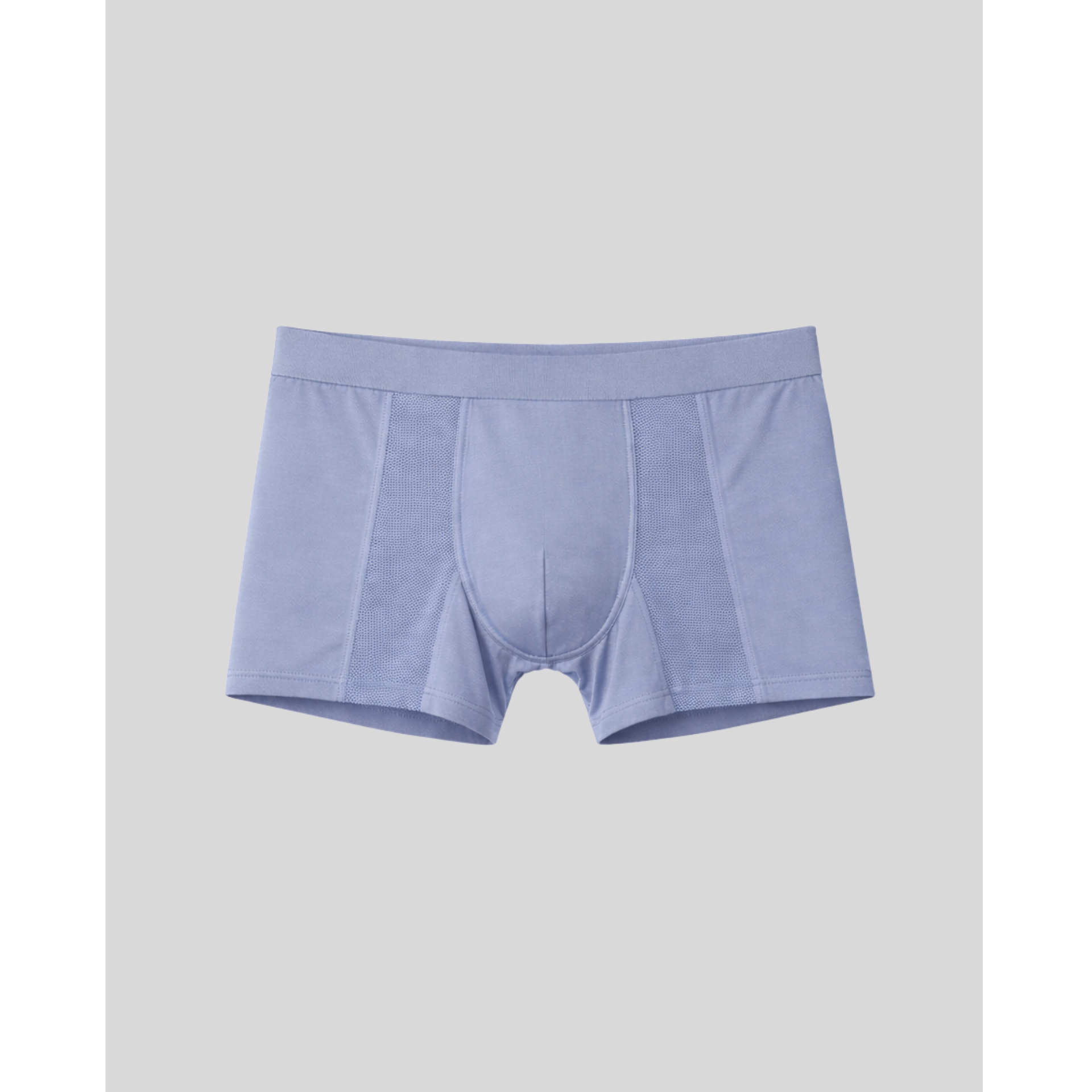 Light blue boxer briefs on a light gray background