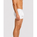 Side view product photo of white men’s SilkCut boxer briefs with a smooth Micro Modal Air design.