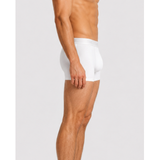 Side view product photo of white men’s SilkCut boxer briefs with a smooth Micro Modal Air design.