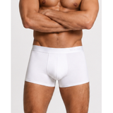 Front view product photo of white men’s boxer briefs with a smooth premium micro modal air