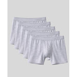 Set of four gray boxer briefs on a light gray background