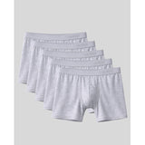 Set of four gray boxer briefs on a light gray background