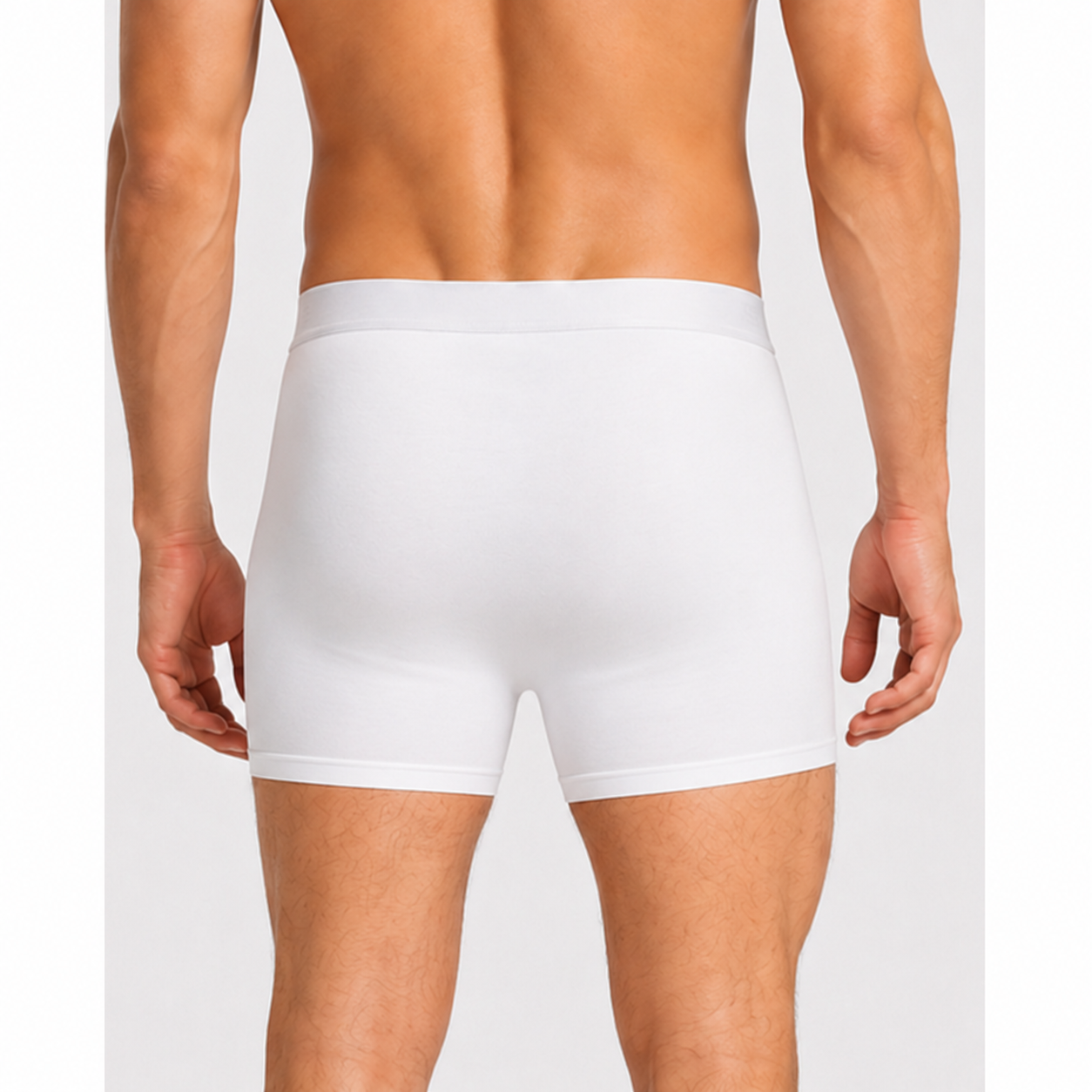 White men's silkcut micro modal air boxer briefs shown from the back on a male model, featuring a wide elastic waistband and a clean, seamless fit.