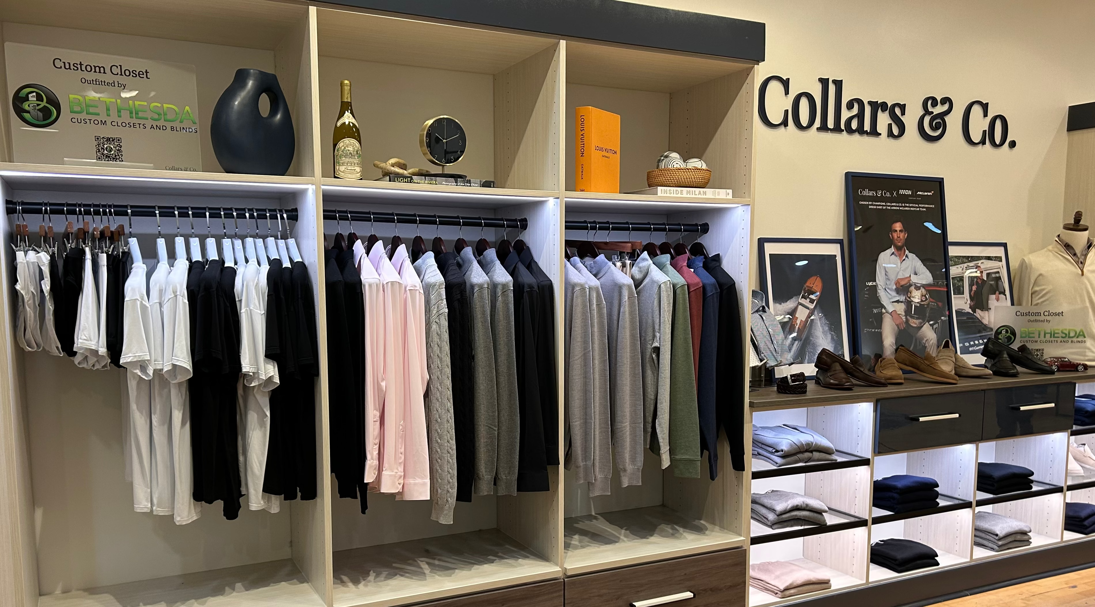 SilkCut Underwear on display at Collars & Co. Pop-Up Store in Bethesda, MD. Clothing store interior with racks of shirts and a wall labeled 'Collars & Co'. 