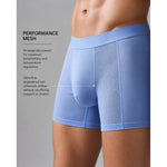 Blue boxer briefs with performance mesh on a gray background silkcut  silkcut underwear underwear